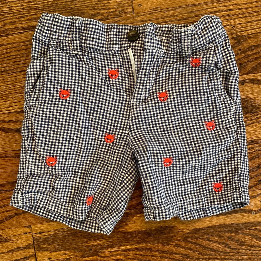 EUC Janie & Jack navy gingham shorts with 🦀 embroidery